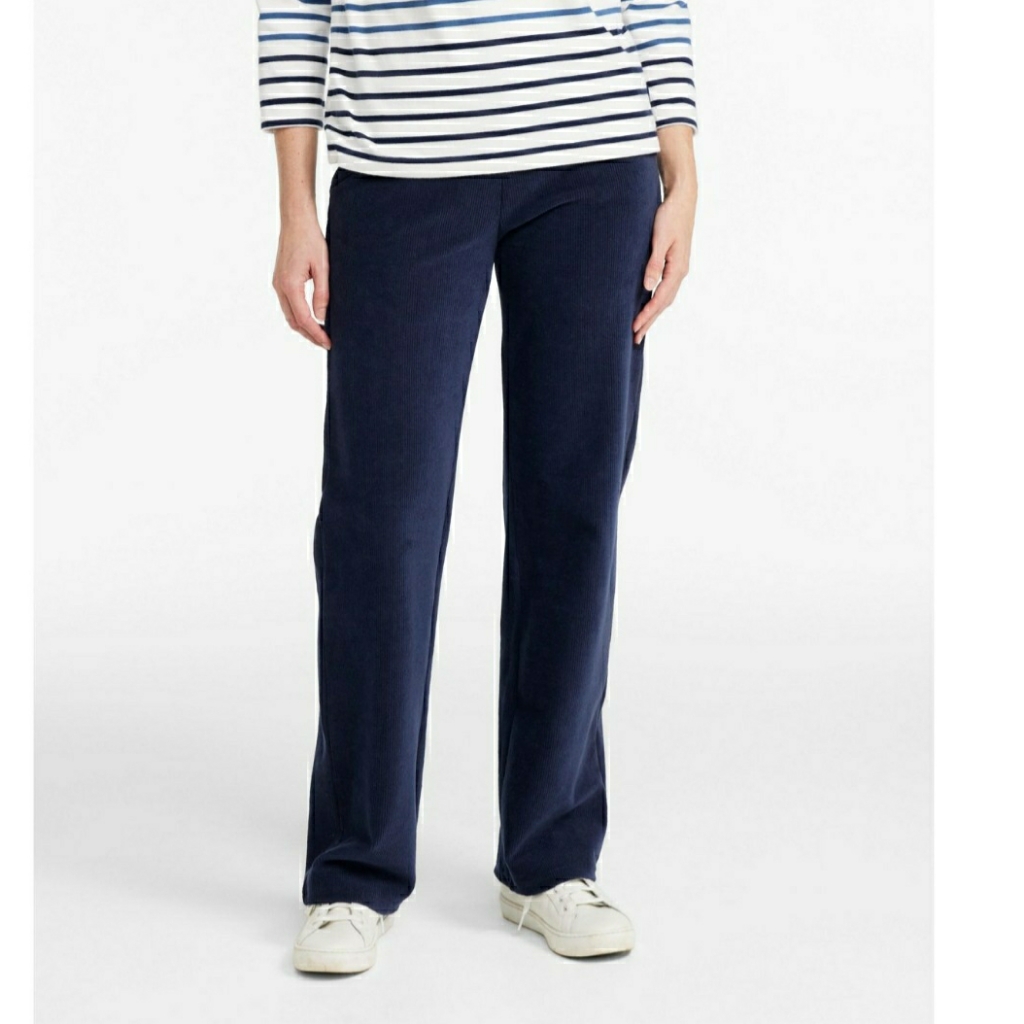 Ll Bean Perfect Fit Knit Cords Straight Leg Size M Navy Pockets Elastic Waist